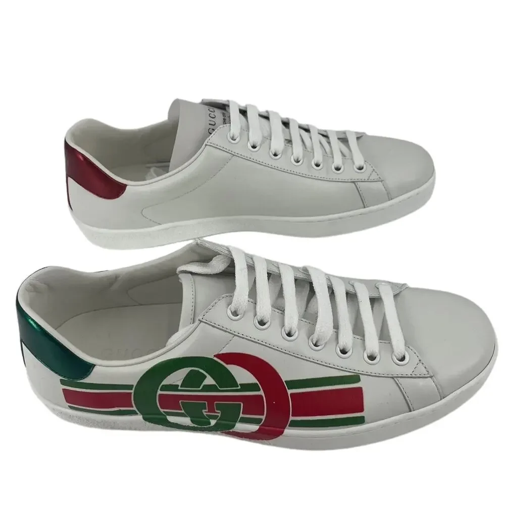 Gucci Ace Sneakers Men’s 7 White Metallic Leather Interlocking G New with Box - Picture 4 of 12